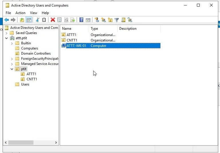 Máy ATTT-WK-01 trong Active Directory